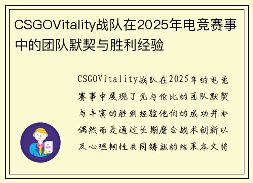 CSGOVitality战队在2025年电竞赛事中的团队默契与胜利经验